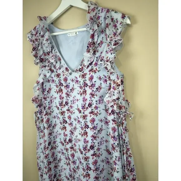 Club Monaco Women’s Size 0 Sundress Floral Ruffle Silk Trim Cottagecore Coastal - Picture 5 of 10